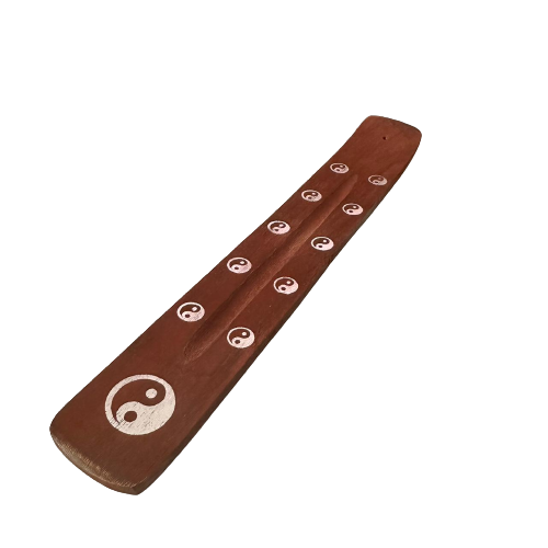 Tabla Porta Incienso Madera: Ying Yang Plateado