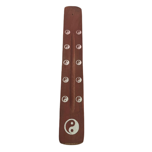 Tabla Porta Incienso Madera: Ying Yang Plateado