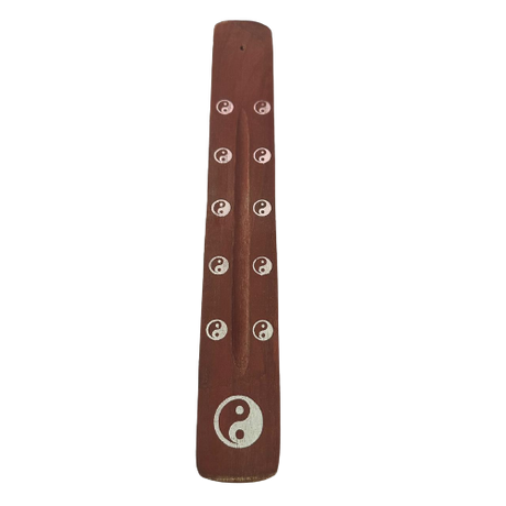 Tabla Porta Incienso Madera: Ying Yang Plateado