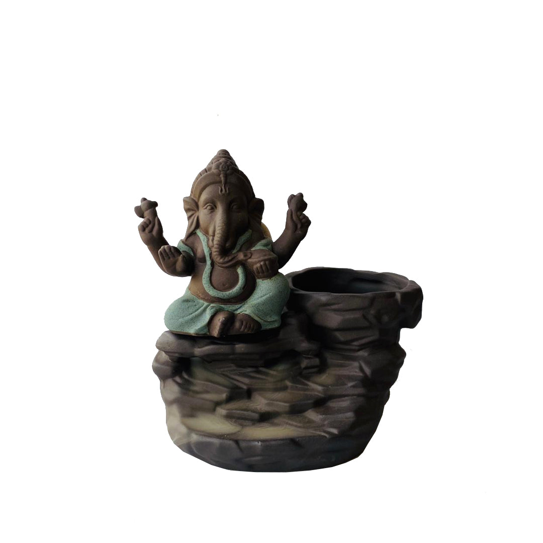 Porta Incienso Cascada Mini Ganesh Verde + 10 inciensos especiales